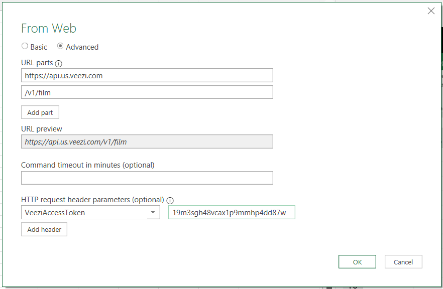 token header parameters filled in