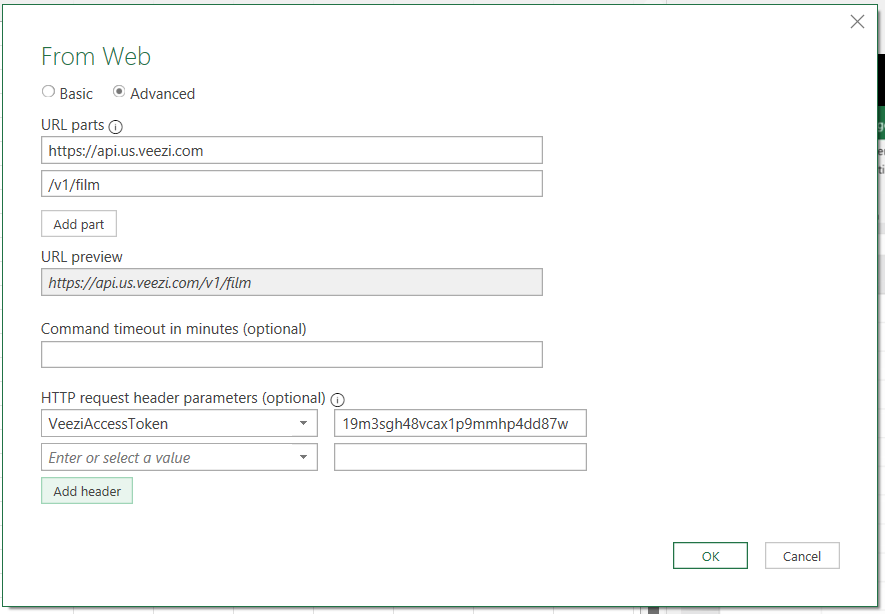 with two new text boxes for header parameters