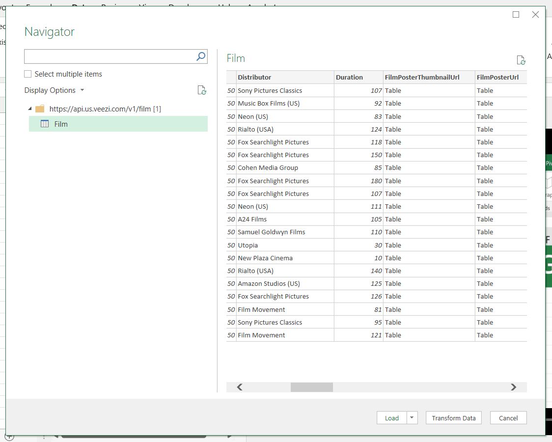 Display Options are displaying