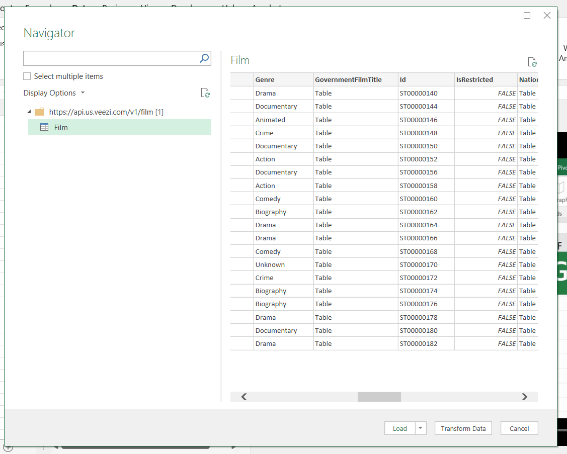 Display Options are displaying