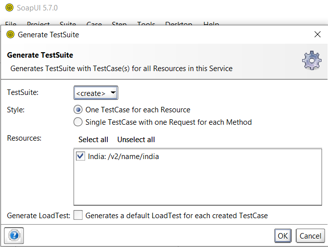 the Generate TestSuite dialog box