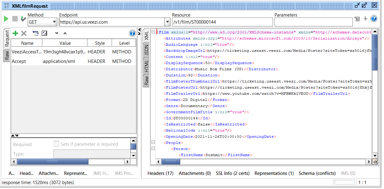 after saving req, I got XML