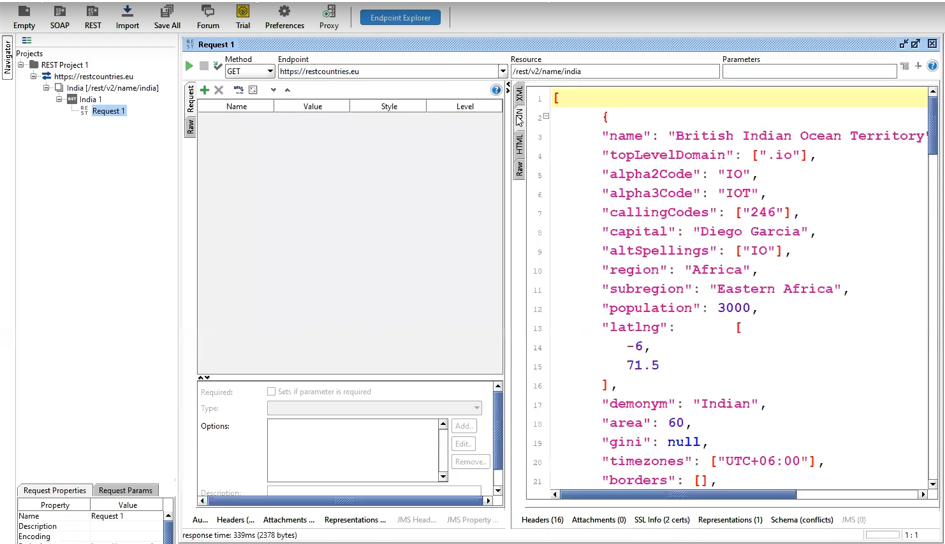 the REST Response pane