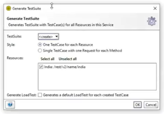 the Generate TestSuite dialog box