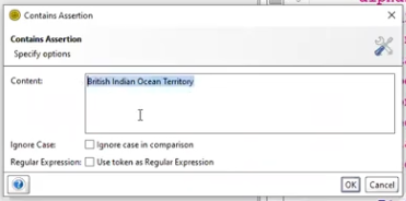 the Content box for Contains Assertion dialog box