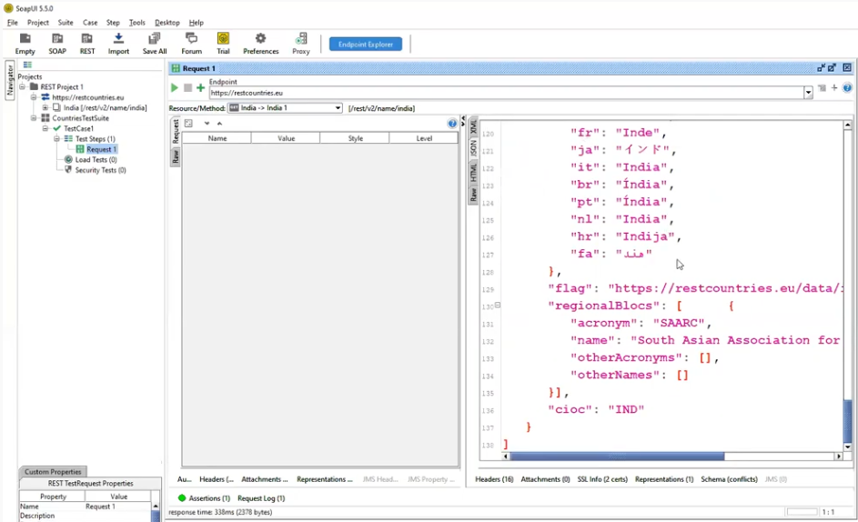 JSON data in the response pane
