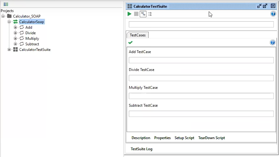 the CalculatorTestSuite dialog box