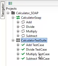the CalculatorTestSuite tree view